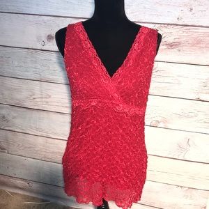 - large. Sexy red lace v neck blouse.  INC International